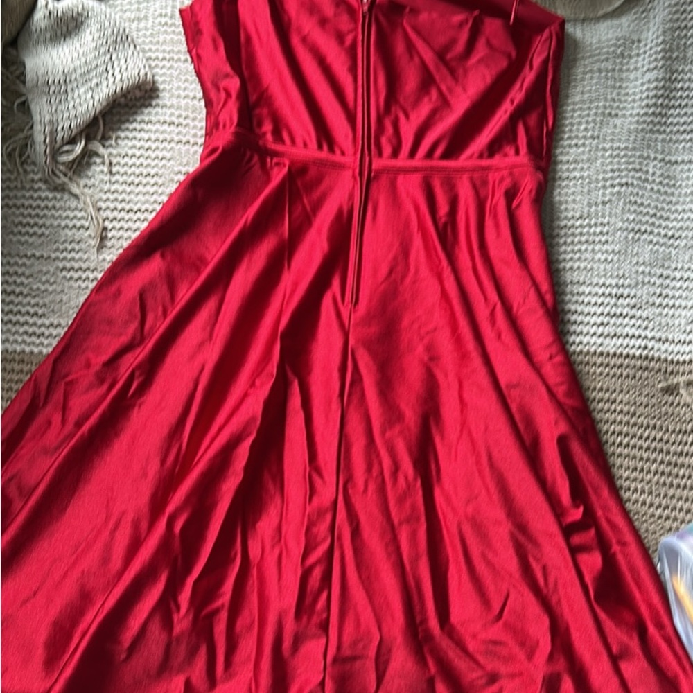 Red A-Line One Strap Dress With Pockets